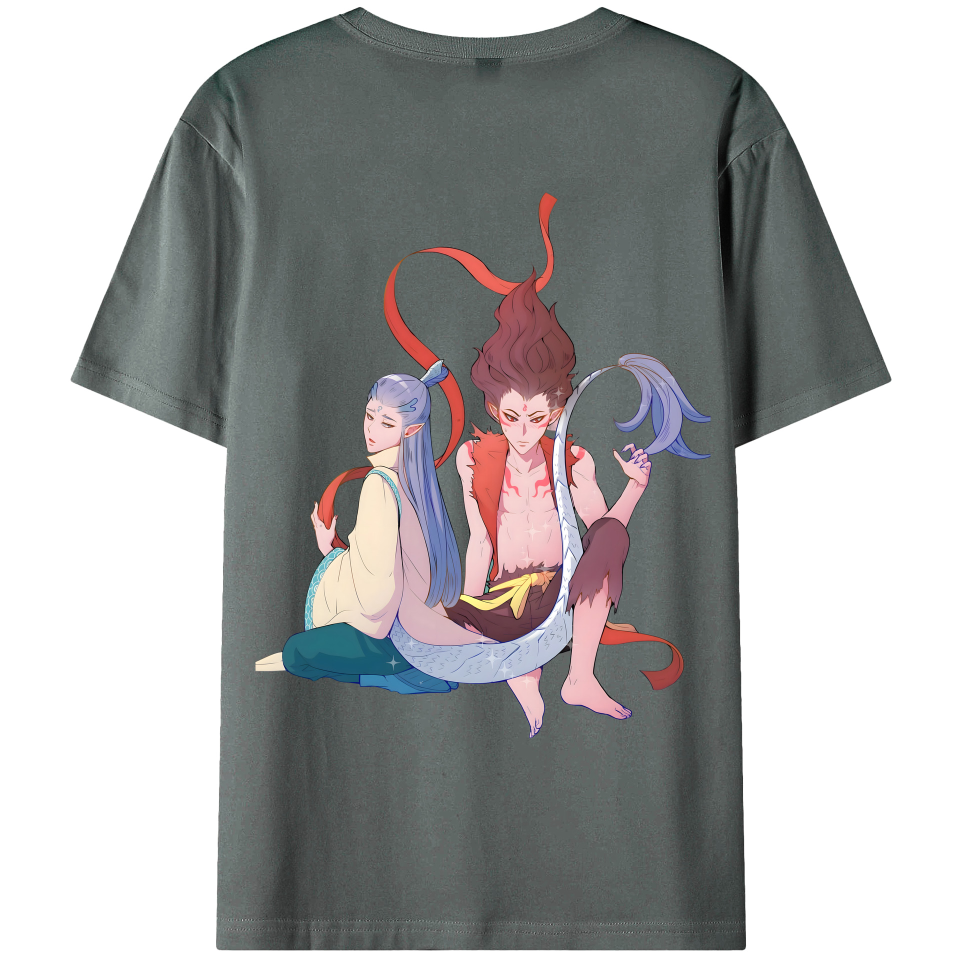 （画像用） Ne Zha 2 ナタ 魔童の大暴れ 綿100％ メンズ半袖Tシャツ（バックプリント） 通気性
